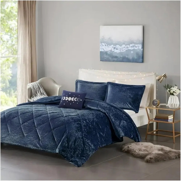 Intelligent Design Felicia Luxe Comforter Velvet Lush Double Sided Diamond - Picture 1 of 8